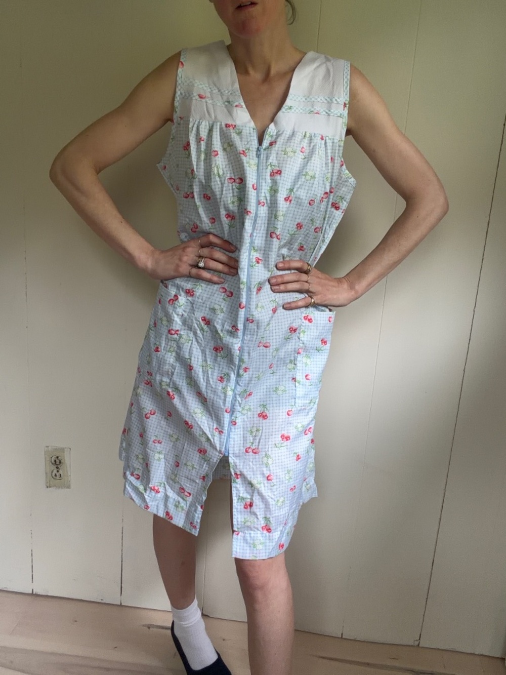Vintage gingham  blue check cotton dress cherrie summer cottage core Grannie